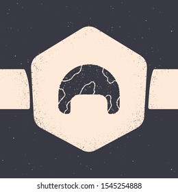 Grunge Military helmet icon isolated on grey background. Army hat symbol of defense and protect. Protective hat. Monochrome vintage drawing. Vector Illustration