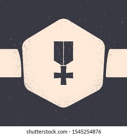 Grunge Military reward medal icon isolated on grey background. Army sign. Monochrome vintage drawing. Vector Illustration