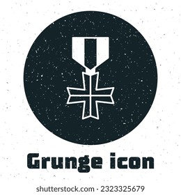 Grunge Military reward medal icon isolated on white background. Army sign. Monochrome vintage drawing. Vector