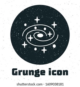 Grunge Milky way spiral galaxy with stars icon isolated on white background.  Vector Illustration