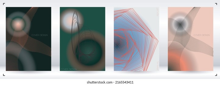 Grunge Minimal Geometric Vector Poster Design with Lines and Gradient Colorful Circles. Set of Abstract Backgrounds for Covers, Flyers, Templates, Booklets, Cards, Brochures, Branding, etc.