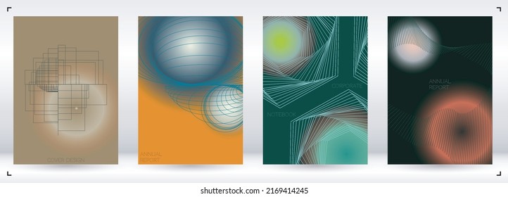Grunge Minimal Geometric Vector Poster Design with Lines and Gradient Colorful Circles. Collection of Abstract Backgrounds for Covers, Flyers, Templates, Booklets, Cards, Brochures, Branding, etc.