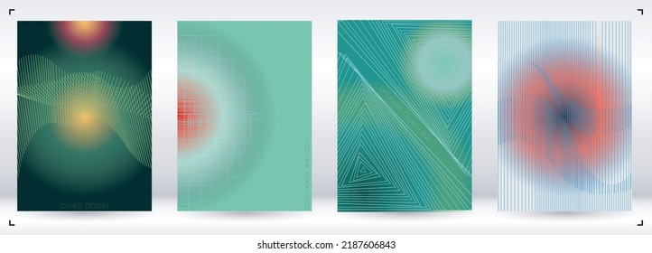 Grunge Minimal Geometric Vector Poster Design with Lines and Gradient Colorful Circles. Set of Abstract Backgrounds for Covers, Flyers, Templates, Booklets, Cards, Brochures, Branding, etc.