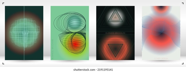 Grunge Minimal Geometric Vector Poster Design with Lines and Gradient Colorful Circles. Set of Abstract Backgrounds for Covers, Flyers, Templates, Booklets, Cards, Brochures, Branding, etc.