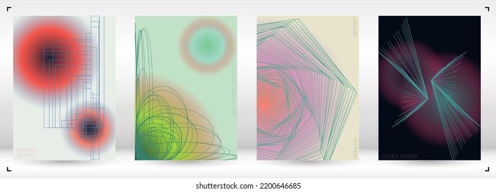 Grunge Minimal Geometric Vector Poster Design with Lines and Gradient Colorful Circles. Set of Abstract Backgrounds for Covers, Flyers, Templates, Booklets, Cards, Brochures, Branding, etc.