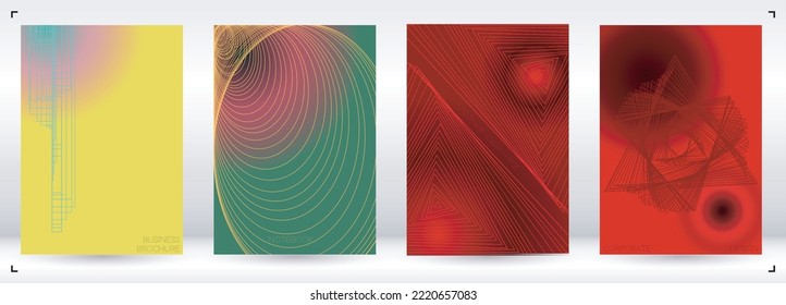 Grunge Minimal Geometric Vector Poster Design with Lines and Gradient Colorful Circles. Collection of Abstract Backgrounds for Covers, Flyers, Templates, Booklets, Cards, Brochures, Branding, etc.