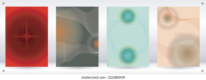 Grunge Diseño de afiches de vectores geométricos mínimos con líneas y círculos coloreados gradientes. Conjunto de fondos abstractos para portadas, volantes, plantillas, folletos, tarjetas, folletos, promoción de marca, etc.