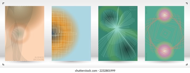 Grunge Minimal Geometric Vector Poster Design with Lines and Gradient Colorful Circles. Collection of Abstract Backgrounds for Covers, Flyers, Templates, Booklets, Cards, Brochures, Branding, etc.