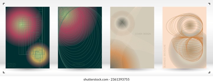 Grunge Minimal Geometric Vector Poster Design with Lines and Gradient Colorful Circles. Collection of Abstract Backgrounds for Covers, Flyers, Templates, Booklets, Cards, Brochures, Branding, etc.