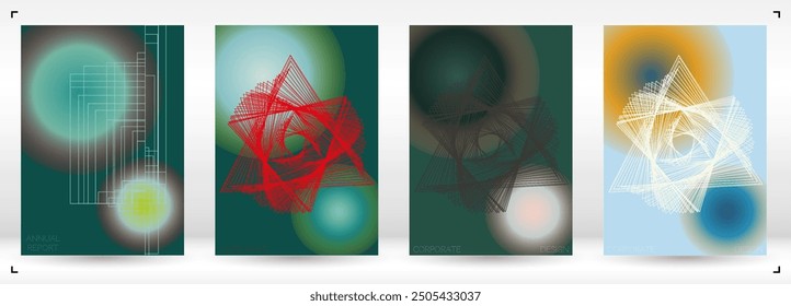 Diseño de póster de Vector geométrico minimalista Grunge con líneas y círculos coloridos degradados. Conjunto de fondos abstractos para cubiertas, volantes, Plantillas, folletos, tarjetas, folletos, marca, etc.