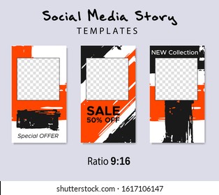 Grunge minimal shape template set. Design elements template for social media stories, story, business banner, flyer, brochure.