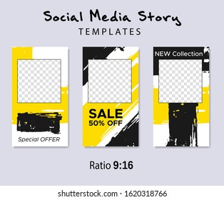 Grunge minimal shape template set. Design elements template for social media stories, story, business banner, flyer, brochure.