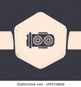 Grunge Mining farm icon isolated on grey background. Cryptocurrency mining, blockchain technology, digital money market, cryptocoin wallet. Monochrome vintage drawing. Vector Illustration