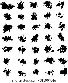 grunge mixed shape black silhouette on white