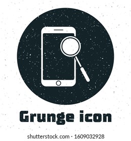 Grunge Mobile phone diagnostics icon isolated on white background. Adjusting app, service, setting options, maintenance, repair, fixing.  Vector Illustration