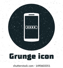 Grunge Mobile phone and password protection icon isolated on white background. Security, safety, personal access, user authorization, privacy.  Vector Illustration
