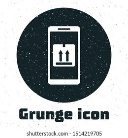 Grunge Mobile smart phone with app delivery tracking icon isolated on white background. Parcel tracking.  Vector Illustration