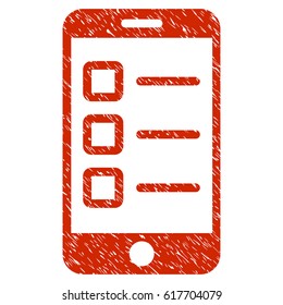 Grunge Mobile Test icon with grunge design and dirty texture. Unclean vector red pictogram for rubber seal stamp imitations and watermarks. Draft sign symbol.
