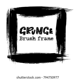 Grunge modern ink brush frame. Vector black illustration.