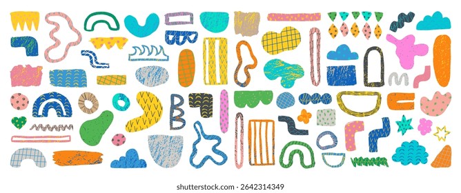 Grunge modern shapes set. Grunge doodles, elements and shapes. Geometric grungy abstract ornaments. Grunge abstract vector objects collection for posters, backgrounds or patterns.