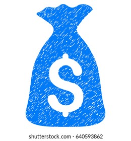 Grunge Money Bag icon with grunge design and dust texture. Unclean vector blue pictogram for rubber seal stamp imitations and watermarks. Draft emblem symbol.