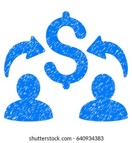 Grunge Money Changers icon with grunge design and dust texture. Unclean vector blue pictogram for rubber seal stamp imitations and watermarks. Draft sticker symbol.