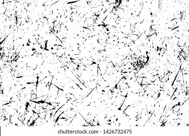 Grunge monochrome background of chaotic ink spots, brush strokes, noise and dots. Overlay template. Vector illustration