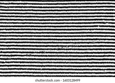 Grunge monochrome background of horizontal jagged stripes with noise, spots and grit. Overlay template. Vector illustration