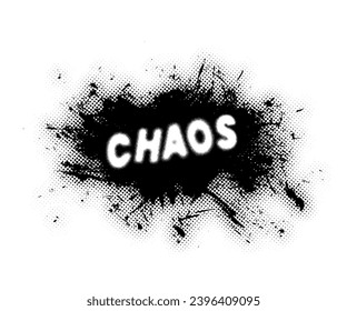 Grunge Monochrome Halftone Element. Abstract inscription "chaos"