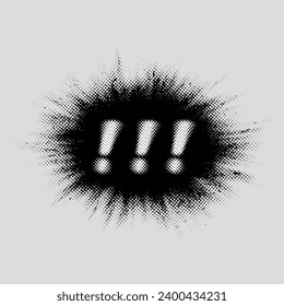 Elemento de semitono monocromo grueso. Signos de exclamación abstractos.