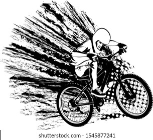 grunge monochrome illustration of cyclist 