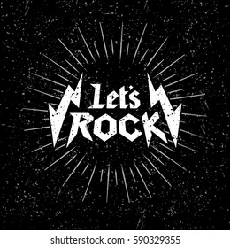 Grunge Monochrome Rock music print, hipster vintage label, graphic design with grunge effect, rock-music tee print stamp design. t-shirt print lettering artwork, vector
