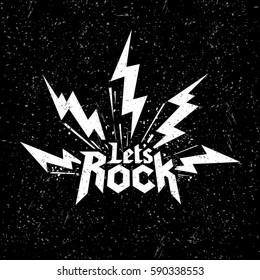 Grunge Monochrome Rock music print, hipster vintage label, graphic design with grunge effect, rock-music tee print stamp design. t-shirt print lettering artwork, vector
