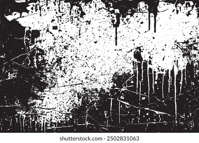Grunge Monochrome Texture with Cracks, Scuffs, and Ink Spots - Black and White Abstract Background