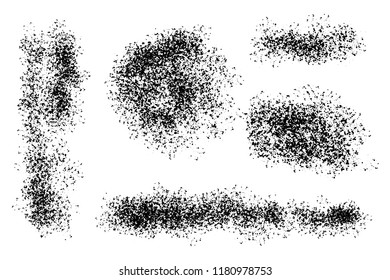 Grunge monochrome vector backgrounds, various shape textured spots. Dust overlay distress grain, images simply placed over object for grungy effect creation. Abstract, splattered, dirty, texture for