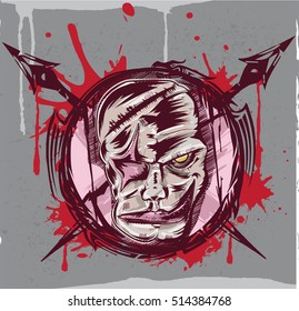 Grunge monster logo head/Editable Eps10