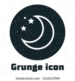 Grunge Moon and stars icon isolated on white background.  Vector Illustration