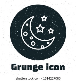 Grunge Moon and stars icon isolated on white background.  Vector Illustration
