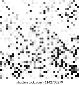 Grunge mosaic. Abstract black white background with mesh of squares. Mosaic style. Digital. Cell. Grey white texture. Space for your design or text.