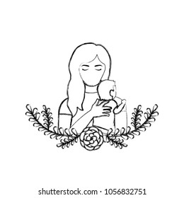 grunge mother hugging her son and leaves branches decoration