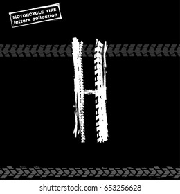 Grunge motorcycle tire letter H. Unique off road isolated lettering in a white colour. Vector illustration.