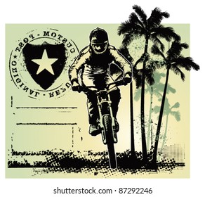 grunge mountain bike scene and shield   gradient background