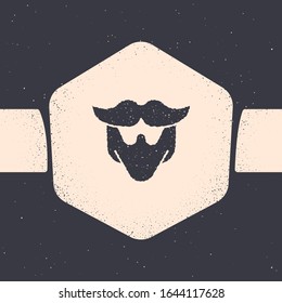 Grunge Moustache and beard icon isolated on grey background. Barbershop symbol. Facial hair style. Monochrome vintage drawing. Vector Illustration