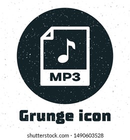 Grunge MP3 file document. Download mp3 button icon isolated on white background. Mp3 music format sign. MP3 file symbol.  Vector Illustration