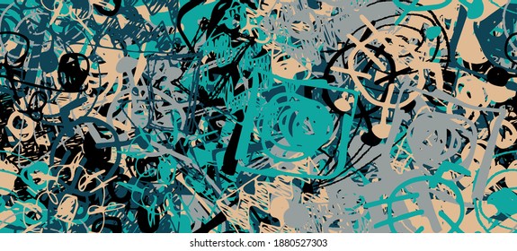 Grunge is multicolored. Abstract seamless background. The texture is repetitive. Template for printing on fabric, paper, wrapper. A chaotic backdrop of graffiti