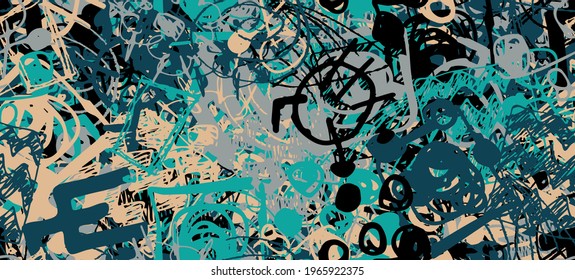 Grunge is multicolored. Abstract seamless background. The texture is repetitive. Template for printing on fabric, paper, wrapper. A chaotic backdrop of graffiti