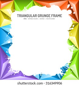 Grunge Multicolored Abstract Triangle Mosaic Frame, vector background for design