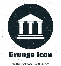 Grunge Museum building icon isolated on white background. Monochrome vintage drawing. Vector