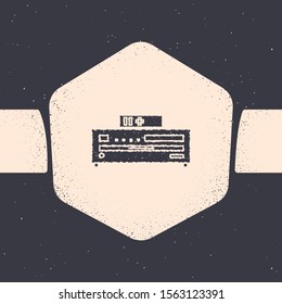 Grunge Music CD player icon isolated on grey background. Portable music device. Monochrome vintage drawing. Vector Illustration