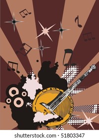 Grunge music instrument background with a banjo.